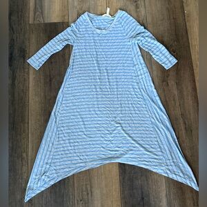 Matilda Jane Light Blue & gray Striped Midi Dress XS elbow sleeve shark fin side